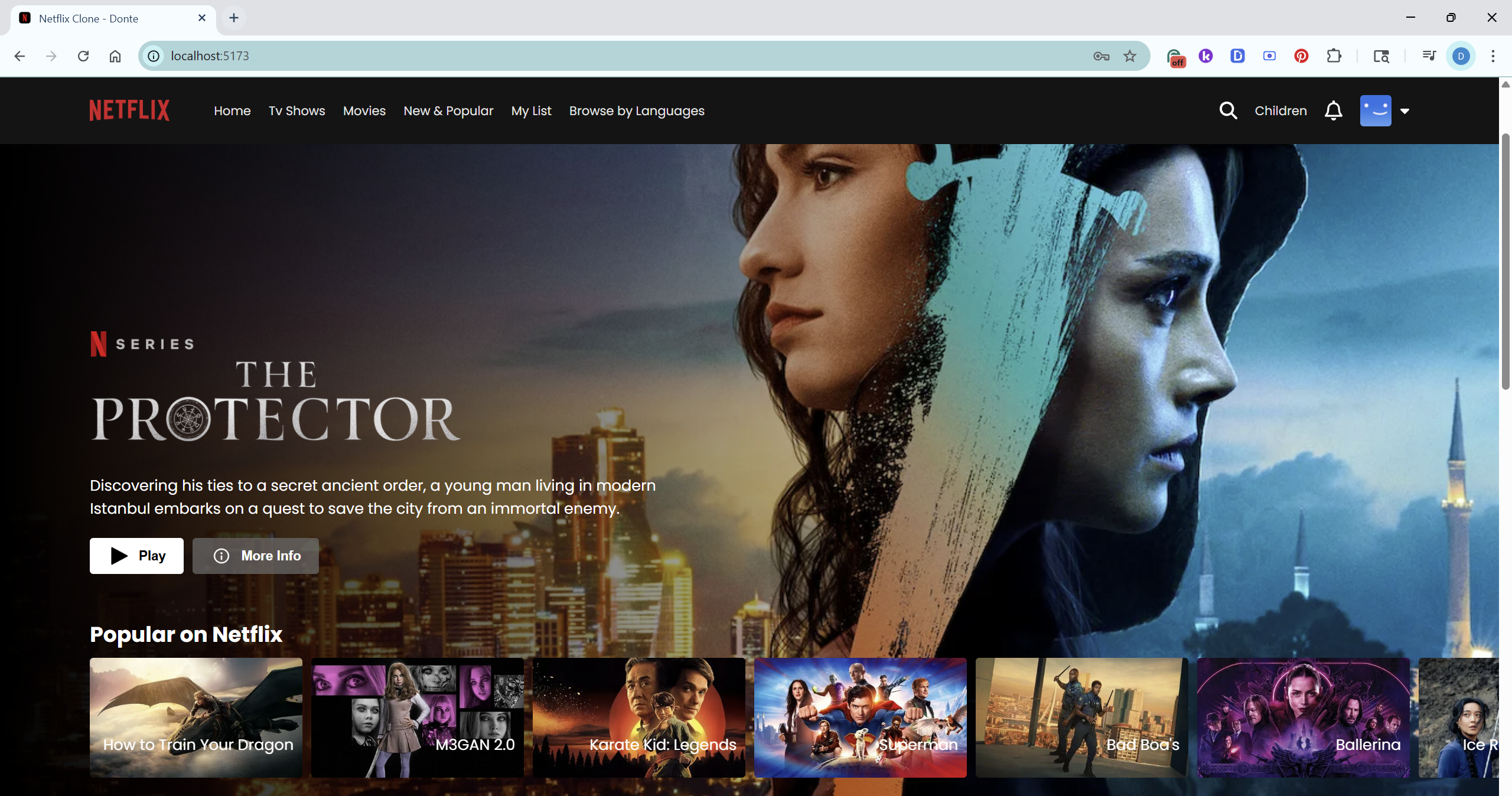 screenshot of netflix clone website